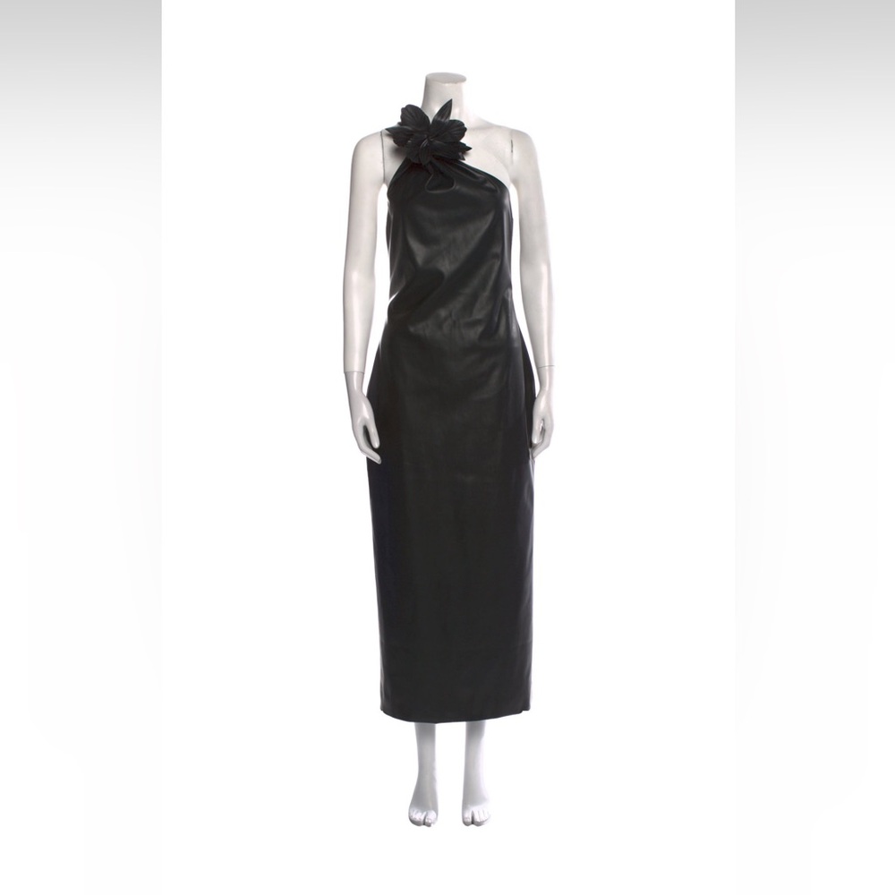 Halston Rhia Leather Elegant Black One-Shoulder Dress